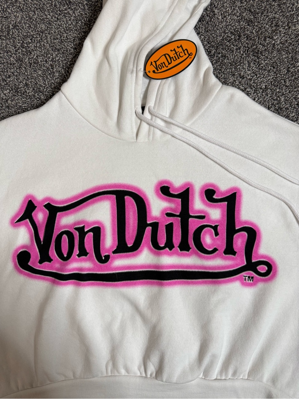 Von Dutch Graffiti Logo Cropped Hoodie White Pink Black Size Small Y2K - Picture 3 of 6